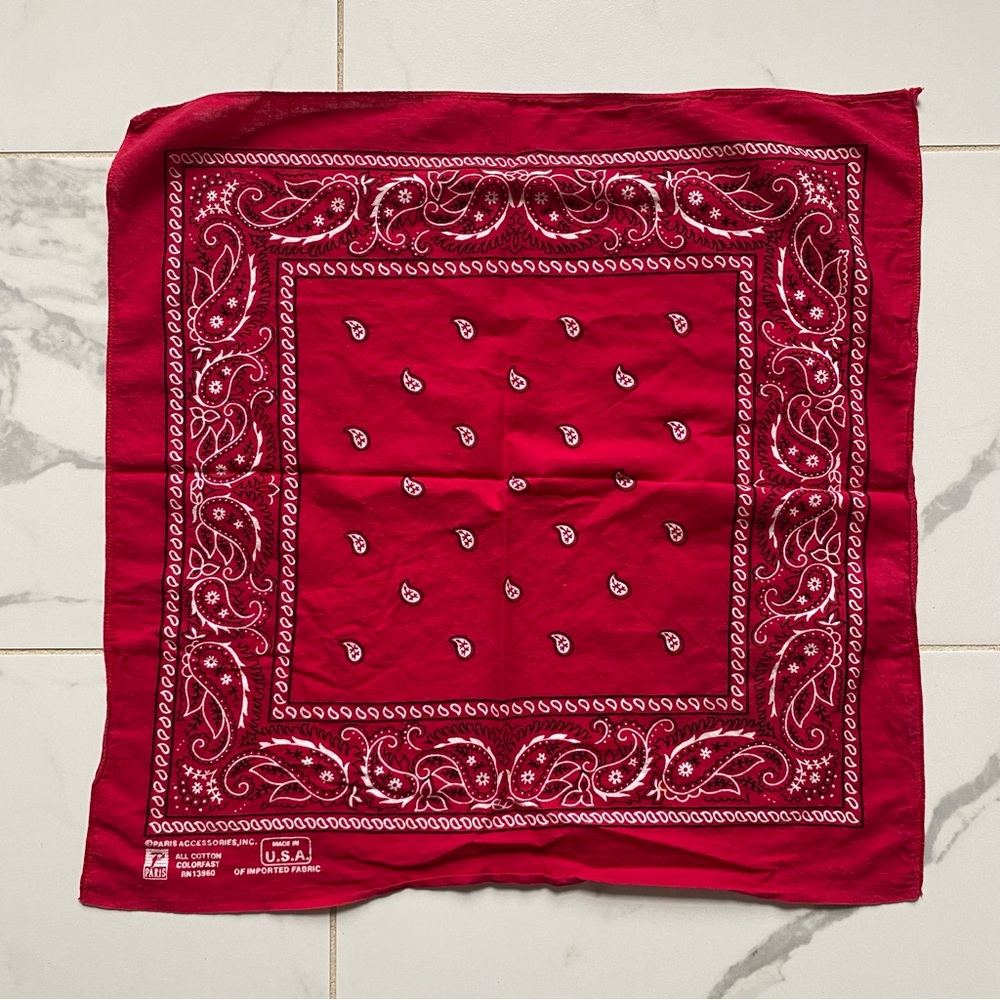 Vintage 1980s 80s Red Paisley Bandana 20” Made in USA 100% Cotton